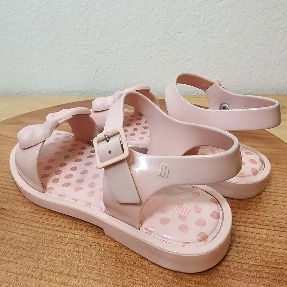 Mini Melissa Sandals Girls Size 2 Pink Bow Jelly Polka Dot Vegan Summer